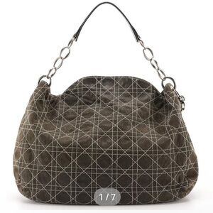 Christian Dior hobo bag in Cannage stitched Goatskin leather. Dark Gray Brown